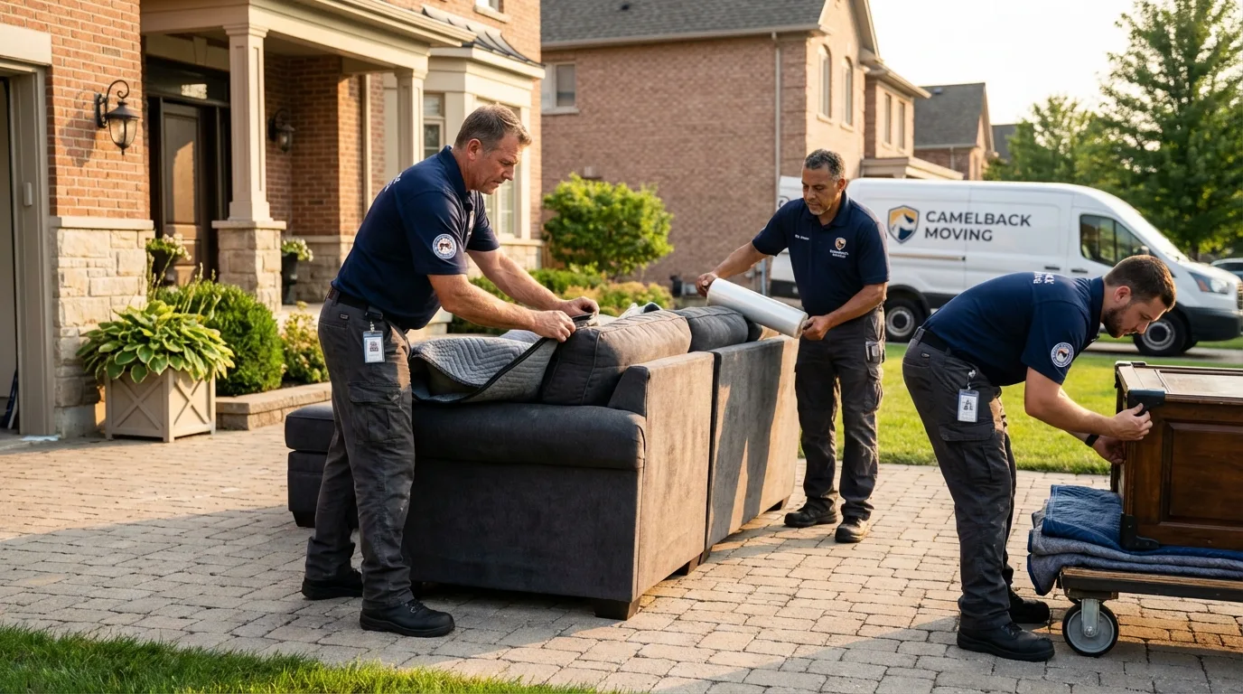 Large estate moving crew wrapping furniture in Bloomington, IN
