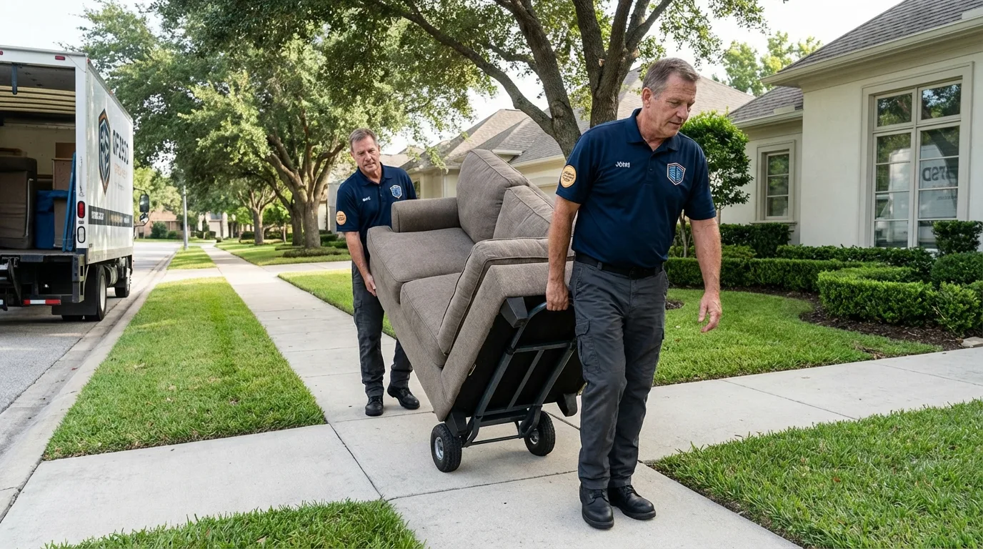 Local residential moving crew loading furniture in Bloomington, IN